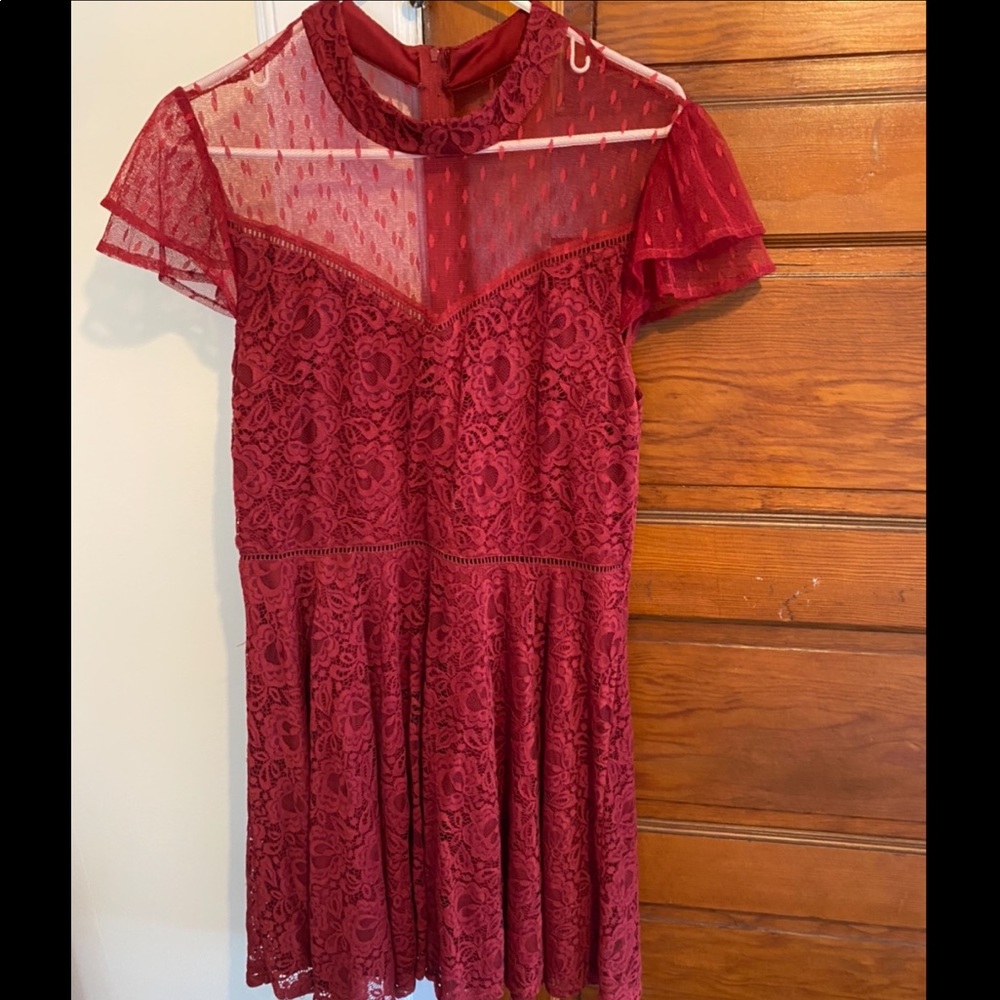 Francesca’s Red Lace Sweetheart Mini Dress